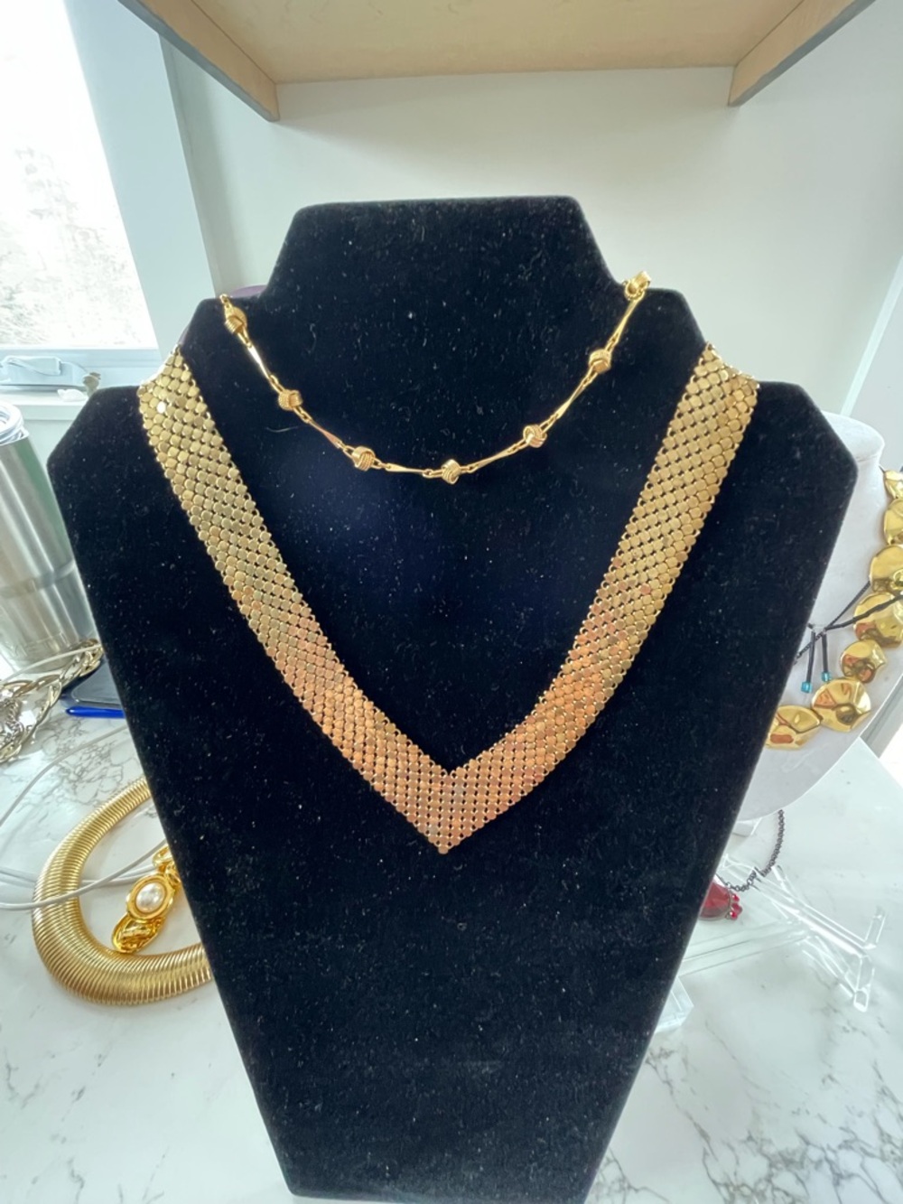 Gold Mesh V-Front Necklace - and one other Women Jewelry